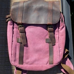 mauve and brown leather backpack
